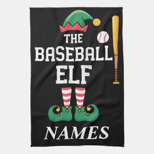 Personalized Name Baseball Elf Family Matching  Theedoek (Verticaal)