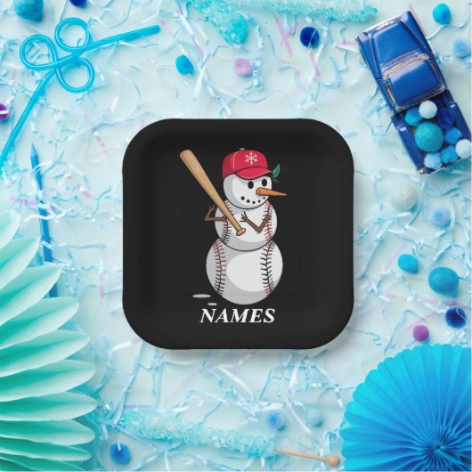 Personalized Name Baseball Snowman Balls Snow Xmas Papieren Bordje (Feest)