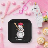 Personalized Name Baseball Snowman Balls Snow Xmas Papieren Bordje (Feest)