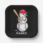 Personalized Name Baseball Snowman Balls Snow Xmas Papieren Bordje (Voorkant)