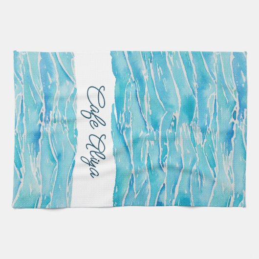 Personalized Name Beach Waves Watercolor Novelty Theedoek (Horizontaal)