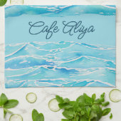 Personalized Name Beach Waves Watercolor Novelty Theedoek (Gevouwen)