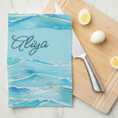 Personalized Name Beach Waves Watercolor Novelty Theedoek (Quarter Fold)
