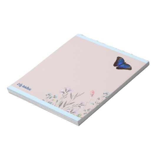 Personalized Name Beautiful Blue Morpho Butterfly Notitieblok (Linkerzijde)