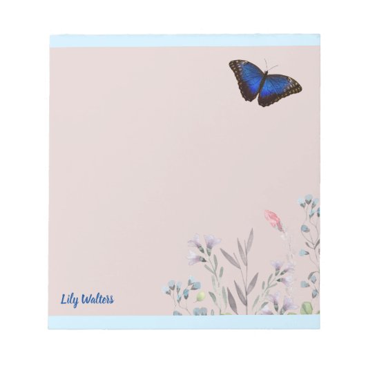 Personalized Name Beautiful Blue Morpho Butterfly Notitieblok (Voorkant)