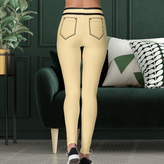 Personalized Name Beige And Black Stripes Fun Gift Leggings