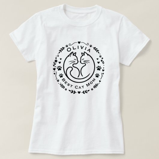 Personalized Name Best Cat Mom T-Shirt  (Design voorkant)