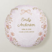Personalized Name Birth Stats Watercolor Floral Rond Kussen (Voorkant)