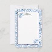 Personalized Name Blue Floral Pattern, Blank Bedankkaart (Achterkant)