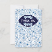 Personalized Name Blue Floral Pattern, Blank Bedankkaart (Voorkant)