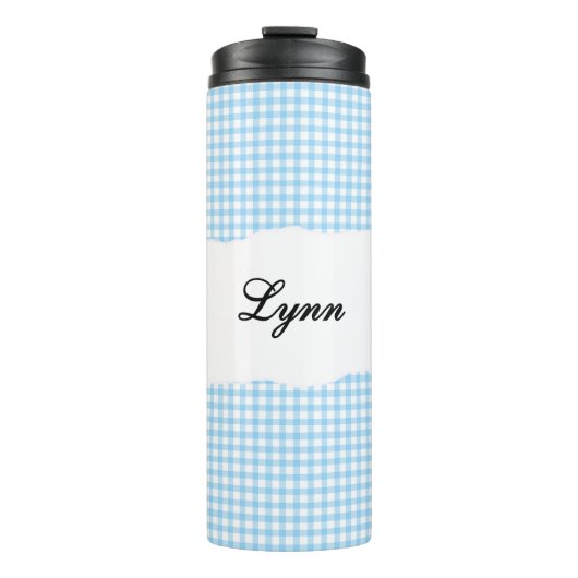 Personalized Name Blue Gingham Pattern Thermosbeker (Voorkant)