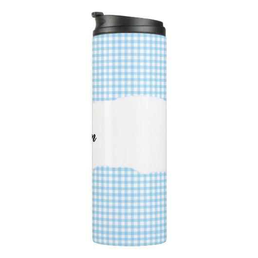 Personalized Name Blue Gingham Pattern Thermosbeker (Geroteerd rechts)