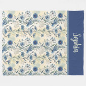 Personalized Name Blue Wildflowers Fleece Deken (Voorkant (Horizontaal))