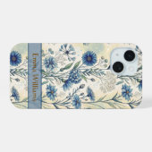 Personalized Name Blue Wildflowers iPhone 15 Case (Achterkant horizontaal)