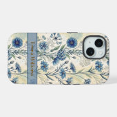 Personalized Name Blue Wildflowers iPhone 15 Case (Achterkant horizontaal)