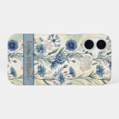 Personalized Name Blue Wildflowers iPhone 16 Hoesje (Achterkant horizontaal)