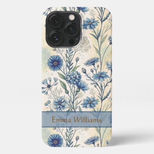 Personalized Name Blue Wildflowers iPhone Hoesje (Achterkant)