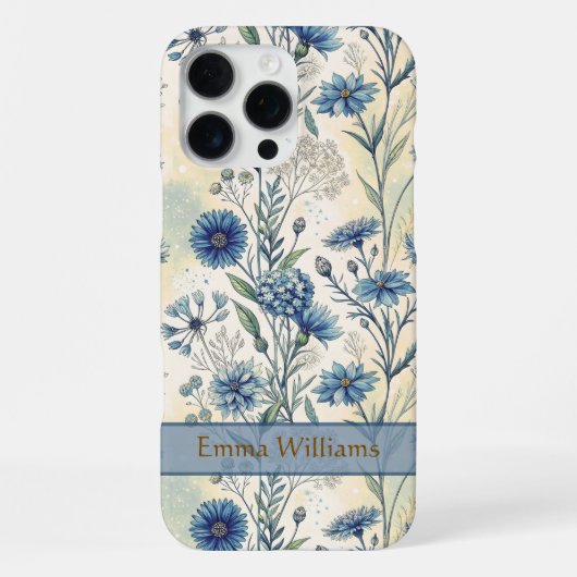 Personalized Name Blue Wildflowers iPhone Hoesje (Achterkant)