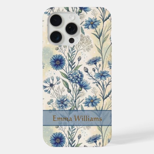 Personalized Name Blue Wildflowers iPhone Hoesje (Achterkant)