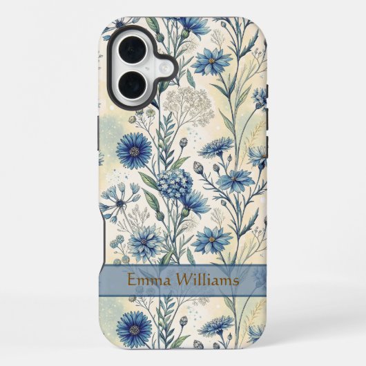 Personalized Name Blue Wildflowers iPhone Hoesje (Achterkant)