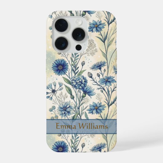 Personalized Name Blue Wildflowers iPhone Hoesje (Achterkant)
