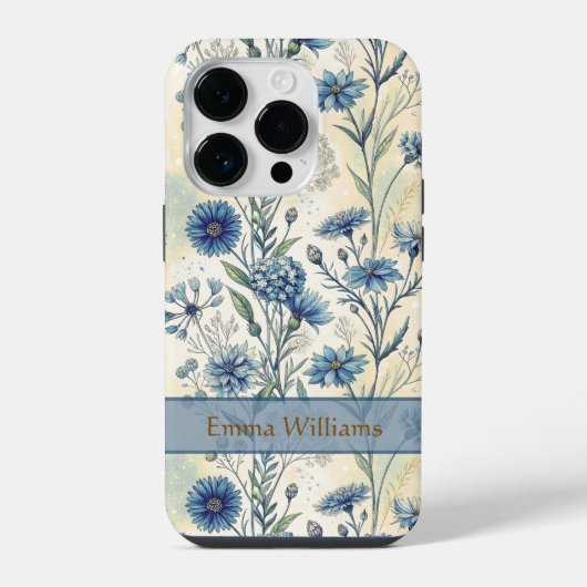 Personalized Name Blue Wildflowers iPhone Hoesje (Achterkant)