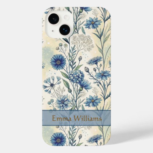 Personalized Name Blue Wildflowers iPhone Hoesje (Achterkant)