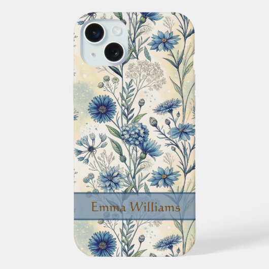 Personalized Name Blue Wildflowers iPhone Hoesje (Achterkant)