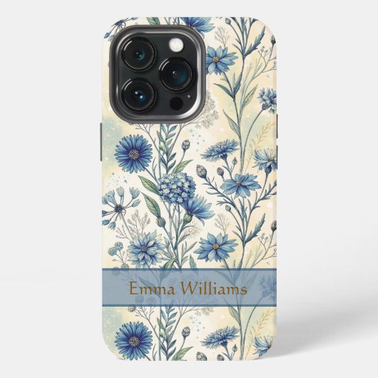 Personalized Name Blue Wildflowers iPhone Hoesje (Achterkant)