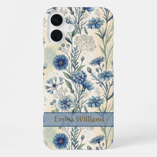 Personalized Name Blue Wildflowers iPhone Hoesje (Achterkant)
