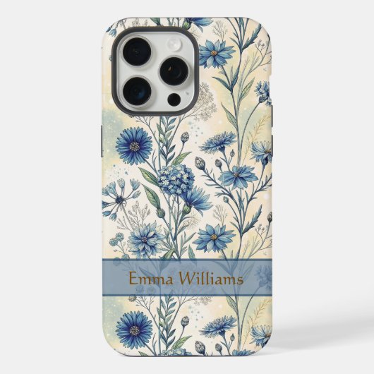 Personalized Name Blue Wildflowers iPhone Hoesje (Achterkant)
