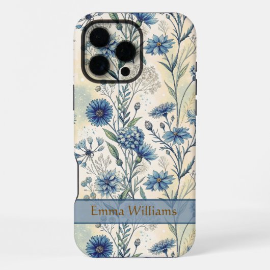 Personalized Name Blue Wildflowers iPhone Hoesje (Achterkant)