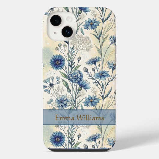 Personalized Name Blue Wildflowers iPhone Hoesje (Achterkant)