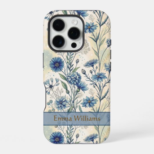 Personalized Name Blue Wildflowers iPhone Hoesje (Achterkant)