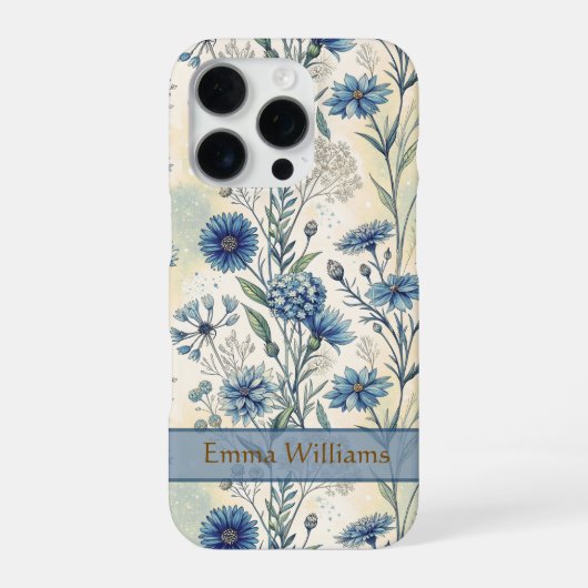 Personalized Name Blue Wildflowers iPhone Hoesje (Achterkant)