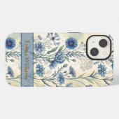 Personalized Name Blue Wildflowers iPhone Hoesje (Achterkant horizontaal)