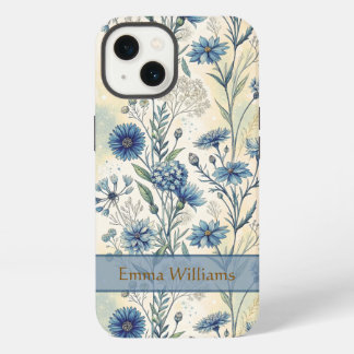 Personalized Name Blue Wildflowers iPhone 13 Hoesje