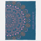 Personalized Name Boho Mandala Floral Blue Pink  Fleece Deken (Voorkant)