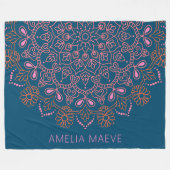 Personalized Name Boho Mandala Floral Blue Pink  Fleece Deken (Voorkant (Horizontaal))