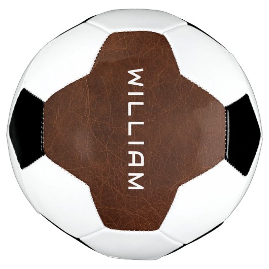 Personalized Name Brown Leather Texture Voetbal (Gedraaid)