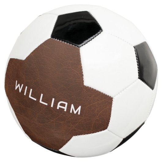 Personalized Name Brown Leather Texture Voetbal (Drie kwart)