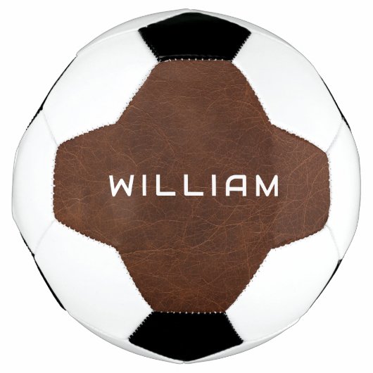 Personalized Name Brown Leather Texture Voetbal (Voorkant)