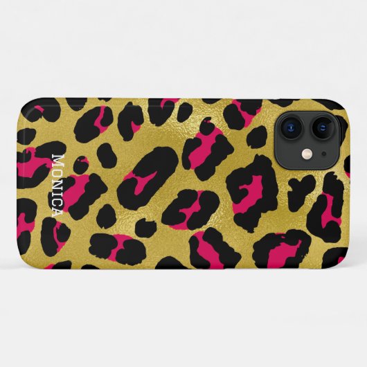 Personalized Name Chic Gold Glitter Black Leopard  Case-Mate iPhone Case (Achterkant (horizontaal))