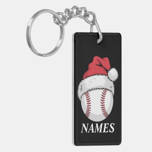 Personalized Name Christmas Baseball Santa Hat Sleutelhanger (Voorkant Links)