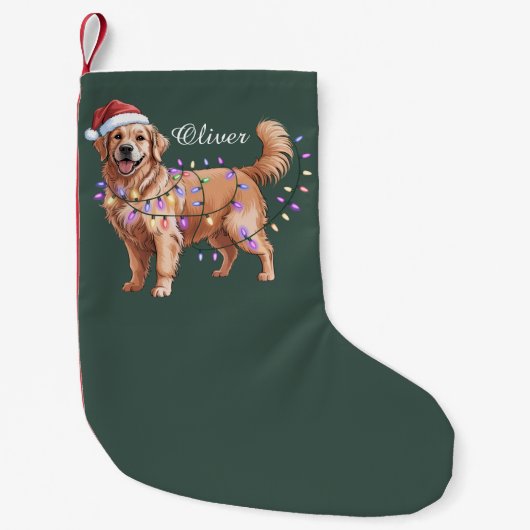 Personalized Name Christmas Golden Retriever Dog  Kleine Kerstsok (Voorkant)