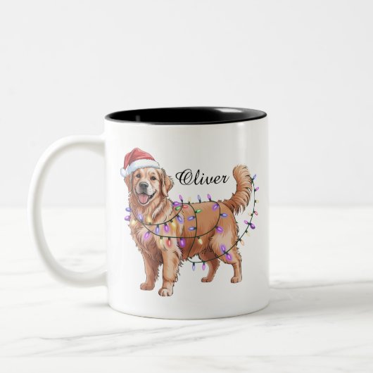 Personalized Name Christmas Golden Retriever Dog  Tweekleurige Koffiemok (Links)