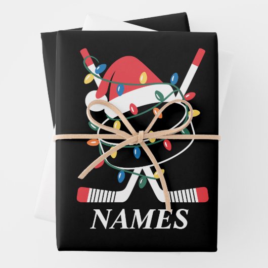 Personalized Name Christmas Hockey Xmas Santa Hat Inpakpapier Vel (In situ)