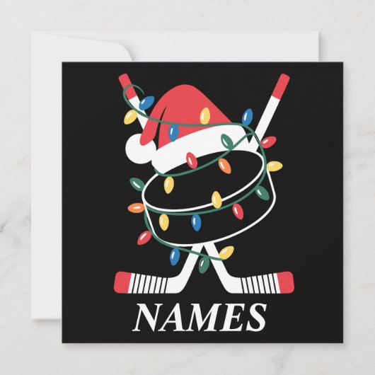 Personalized Name Christmas Hockey Xmas Santa Hat Kaart (Voorkant)