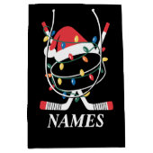 Personalized Name Christmas Hockey Xmas Santa Hat Medium Cadeauzakje (Voorkant)