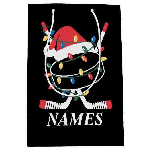 Personalized Name Christmas Hockey Xmas Santa Hat Medium Cadeauzakje (Voorkant)